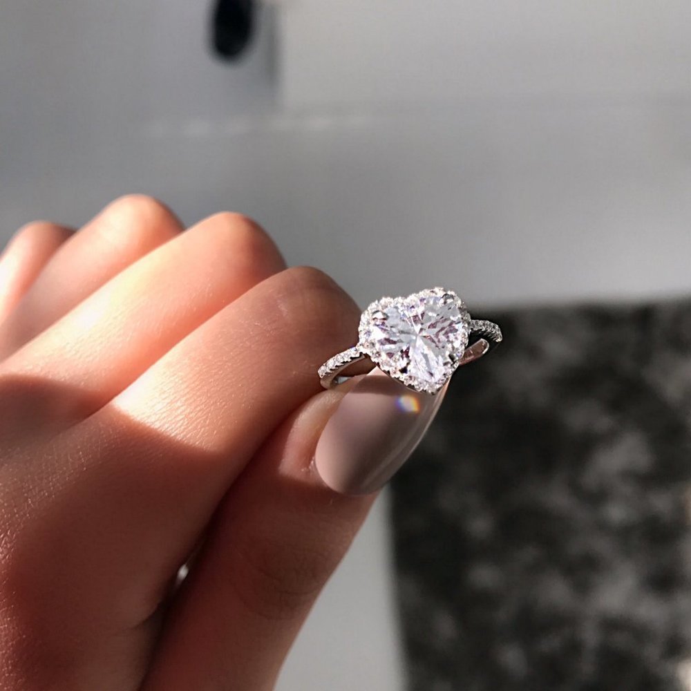 NEW Silver Diamond Halo Heart Ring - Picture 3 of 5